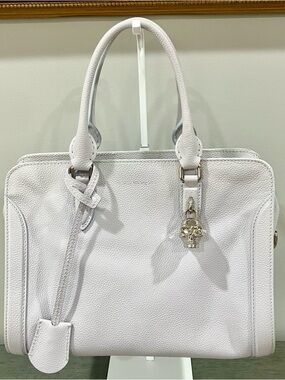 ALEXANDER MCQUEEN Pebbled Calfskin Small Skull Padlock Zip Around Tote